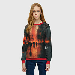 Свитшот женский Осенний городской вечер, цвет: 3D-красный — фото 2