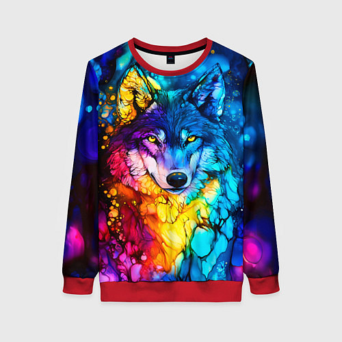 Женский свитшот Кислотный волк / 3D-Красный – фото 1