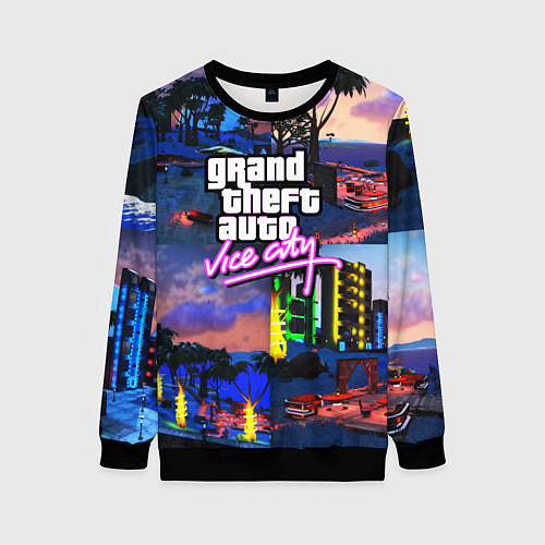 Женский свитшот GTA vice city коллаж / 3D-Черный – фото 1