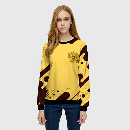Женский свитшот Герб РФ текстура ретро / 3D-Черный – фото 3