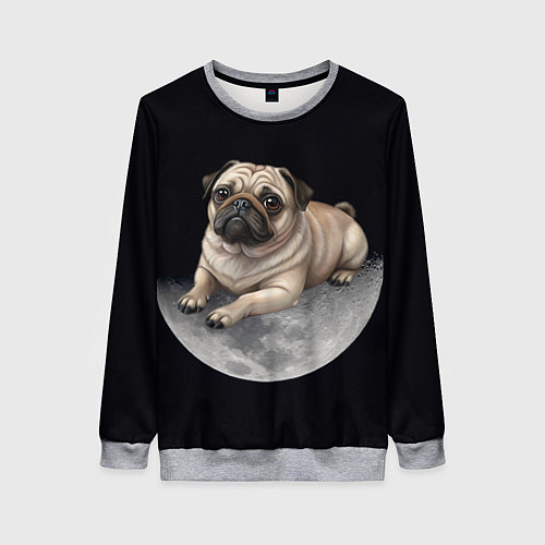Женский свитшот Мопс и луна / 3D-Меланж – фото 1