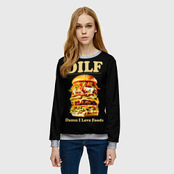 Свитшот женский DILF - damn I love foods, цвет: 3D-меланж — фото 2