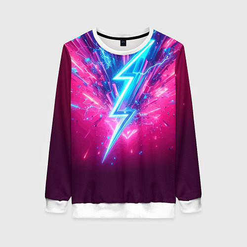 Женский свитшот Неоновая молния - нейроарт фантазия / 3D-Белый – фото 1