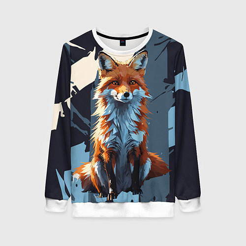 Женский свитшот Лиса на ночном фоне / 3D-Белый – фото 1