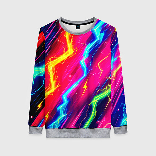 Женский свитшот Абстракция из неоновых молний - нейроарт / 3D-Меланж – фото 1