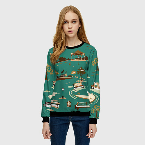 Женский свитшот Осенний городской парк / 3D-Черный – фото 3