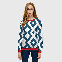 Свитшот женский Геометрический узор ромб синий, цвет: 3D-красный — фото 2