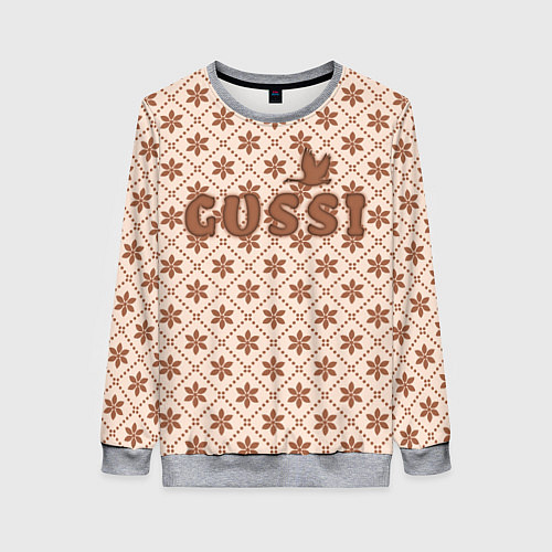 Женский свитшот Гусси - узор в стиле Гучи / 3D-Меланж – фото 1