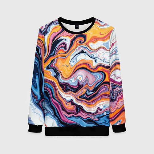 Женский свитшот Жидкие разноцветные краски / 3D-Черный – фото 1