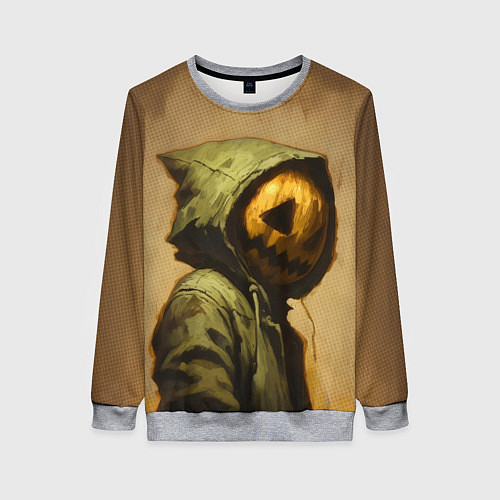 Женский свитшот Тыквенный Джек в болотном худи / 3D-Меланж – фото 1