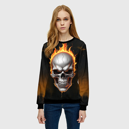 Женский свитшот Череп в огне / 3D-Черный – фото 3