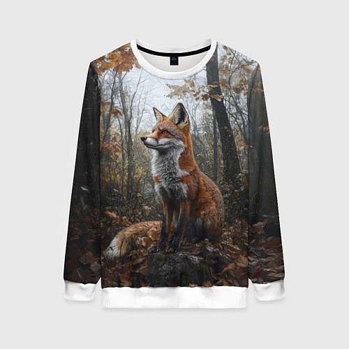 Женский свитшот Лис в осеннем лесу / 3D-Белый – фото 1
