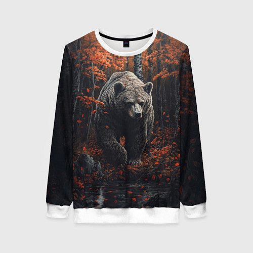 Женский свитшот Медведь в осеннем лесу / 3D-Белый – фото 1