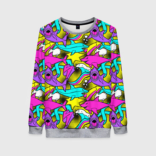 Женский свитшот Цветные акулы паттерн / 3D-Меланж – фото 1