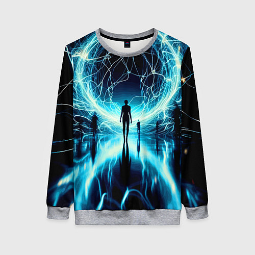 Женский свитшот Человек и неоновая планета - нейроарт / 3D-Меланж – фото 1