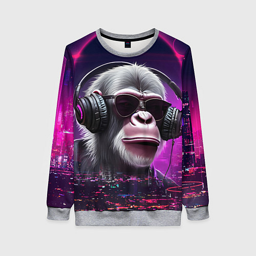 Женский свитшот DJ monkey - Neon city / 3D-Меланж – фото 1