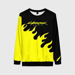 Свитшот женский Cyberpunk 2077 желтый fire, цвет: 3D-черный