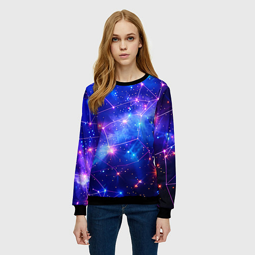 Женский свитшот Неоновые созвездия космоса / 3D-Черный – фото 3