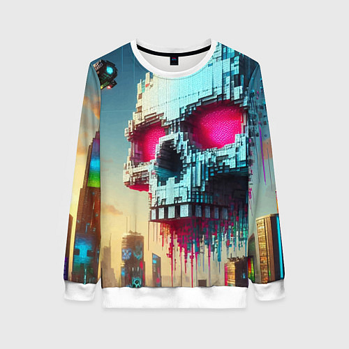 Женский свитшот Cool pixel skull - ai art fantasy / 3D-Белый – фото 1