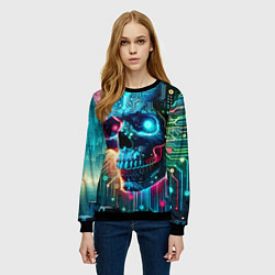 Свитшот женский Cool cyber skull - neon glow, цвет: 3D-черный — фото 2