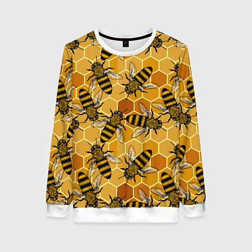 Женский свитшот Пчелы на сотах паттерн / 3D-Белый – фото 1