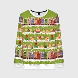 Свитшот женский Много капибар семьей на Новый год и Рождество, цвет: 3D-белый