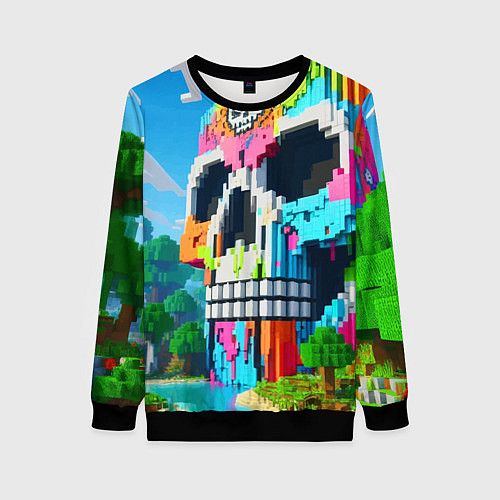 Женский свитшот Minecraft skull - ai art fantasy / 3D-Черный – фото 1