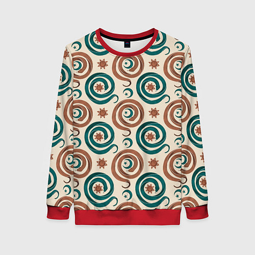 Женский свитшот Паттерн со змеями защищающими луну и солнце / 3D-Красный – фото 1