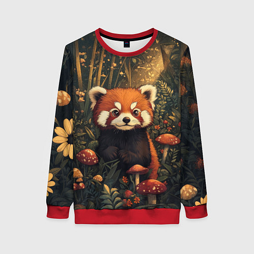 Женский свитшот Красная панда в лесной чаще - милая / 3D-Красный – фото 1