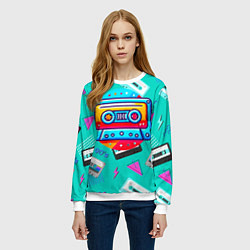 Свитшот женский Кассеты и надпись 90s, цвет: 3D-белый — фото 2