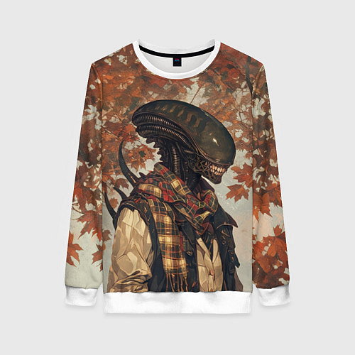 Женский свитшот Ксеноморф в клетчатом шарфе / 3D-Белый – фото 1