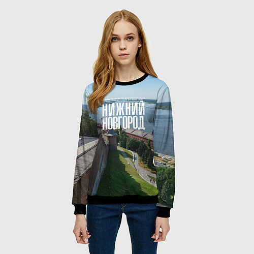 Женский свитшот Нижний Новгород на слиянии рек Волги и Оки / 3D-Черный – фото 3