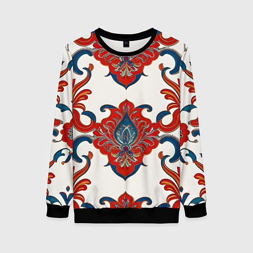 Женский свитшот Узор красно-синий на белом фоне / 3D-Черный – фото 1