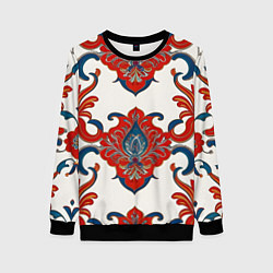 Женский свитшот Узор красно-синий на белом фоне