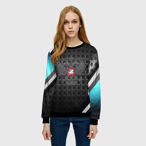 Женский свитшот Россия герб карбон / 3D-Черный – фото 3