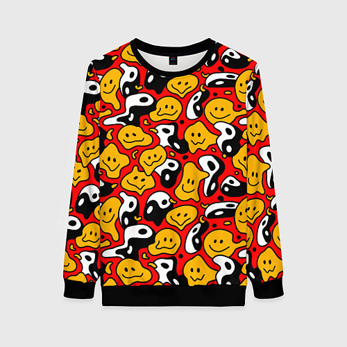 Женский свитшот Смайлики разноцветный паттерн / 3D-Черный – фото 1