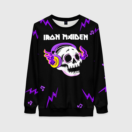 Женский свитшот Iron Maiden неоновый череп / 3D-Черный – фото 1