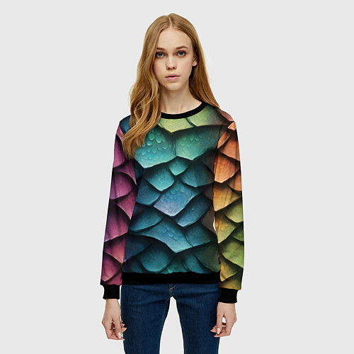 Женский свитшот Цветная чешуя дракона / 3D-Черный – фото 3