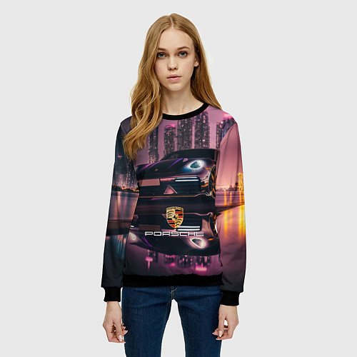 Женский свитшот Porshe night city / 3D-Черный – фото 3