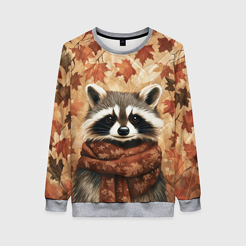Женский свитшот Енот в шарфе / 3D-Меланж – фото 1