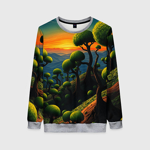 Женский свитшот Лес из зеленых инопланетных деревьев в стиле Сальв / 3D-Меланж – фото 1