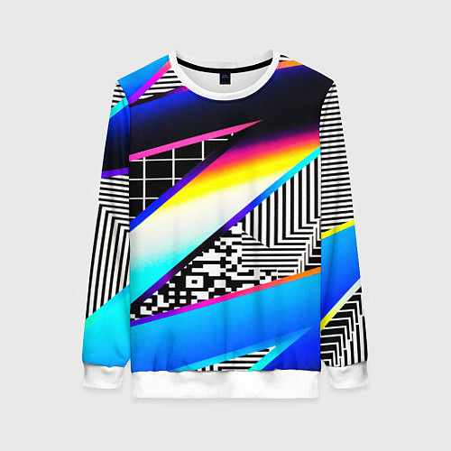 Женский свитшот Neon stripes geometry / 3D-Белый – фото 1