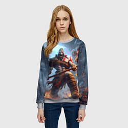 Свитшот женский Кратос в ярости, цвет: 3D-меланж — фото 2