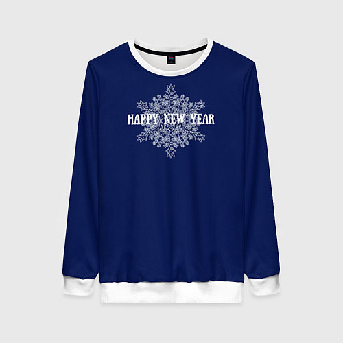 Женский свитшот Happy New Year синий со снежинкой / 3D-Белый – фото 1