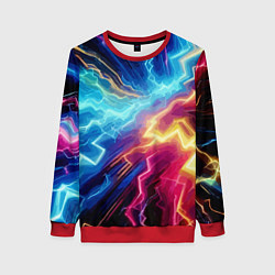 Свитшот женский Разряд неоновых молний - нейроарт, цвет: 3D-красный