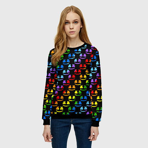 Женский свитшот Marshmello pattern neon / 3D-Черный – фото 3