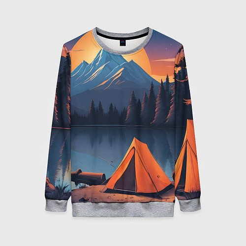 Женский свитшот Палатка на берегу озера / 3D-Меланж – фото 1