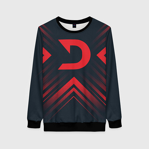 Женский свитшот Красный символ Deadlock на темном фоне со стрелкам / 3D-Черный – фото 1