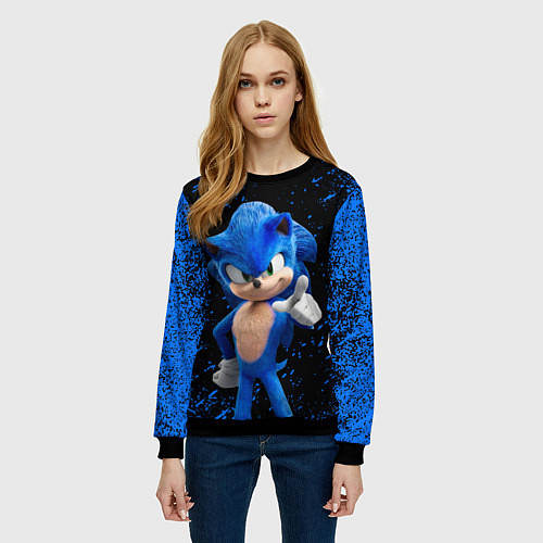 Женский свитшот Sonic - sega / 3D-Черный – фото 3
