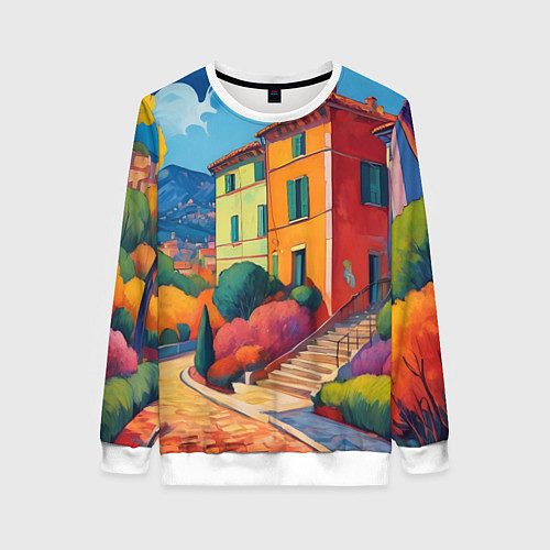 Женский свитшот Живопись яркие домики фовизм / 3D-Белый – фото 1
